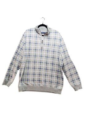 Nautica Shirt Mens XXL Gray Plaid 1/4 Zip Pullover Sweatshirt Cotton/Poly Blend